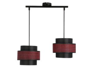 Miniaturka 3 - Lampa wisząca Camanira dwa czarno-bordowe abażury na czarnej listwie