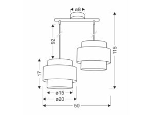 Miniaturka 2 - Rysunek wymiarowy lampy Camanira dwa abażury 115 na 50 cm