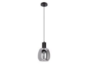 Miniaturka 2 - Czarna lampa wisząca Camaso z zaokrąglonym szarym szklanym kloszem