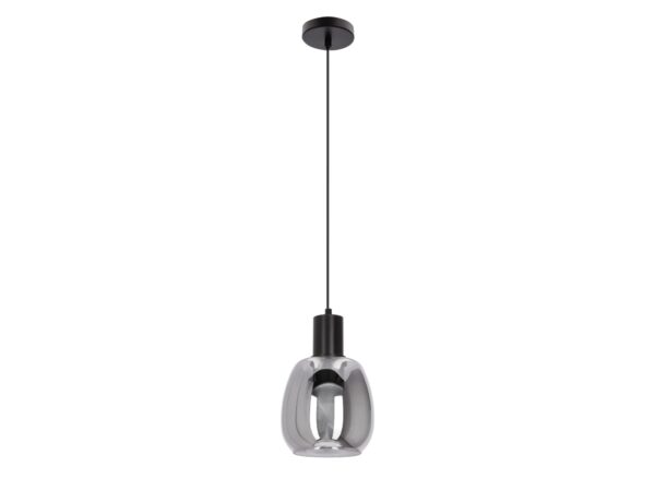 Czarna lampa wisząca Camaso z zaokrąglonym szarym szklanym kloszem