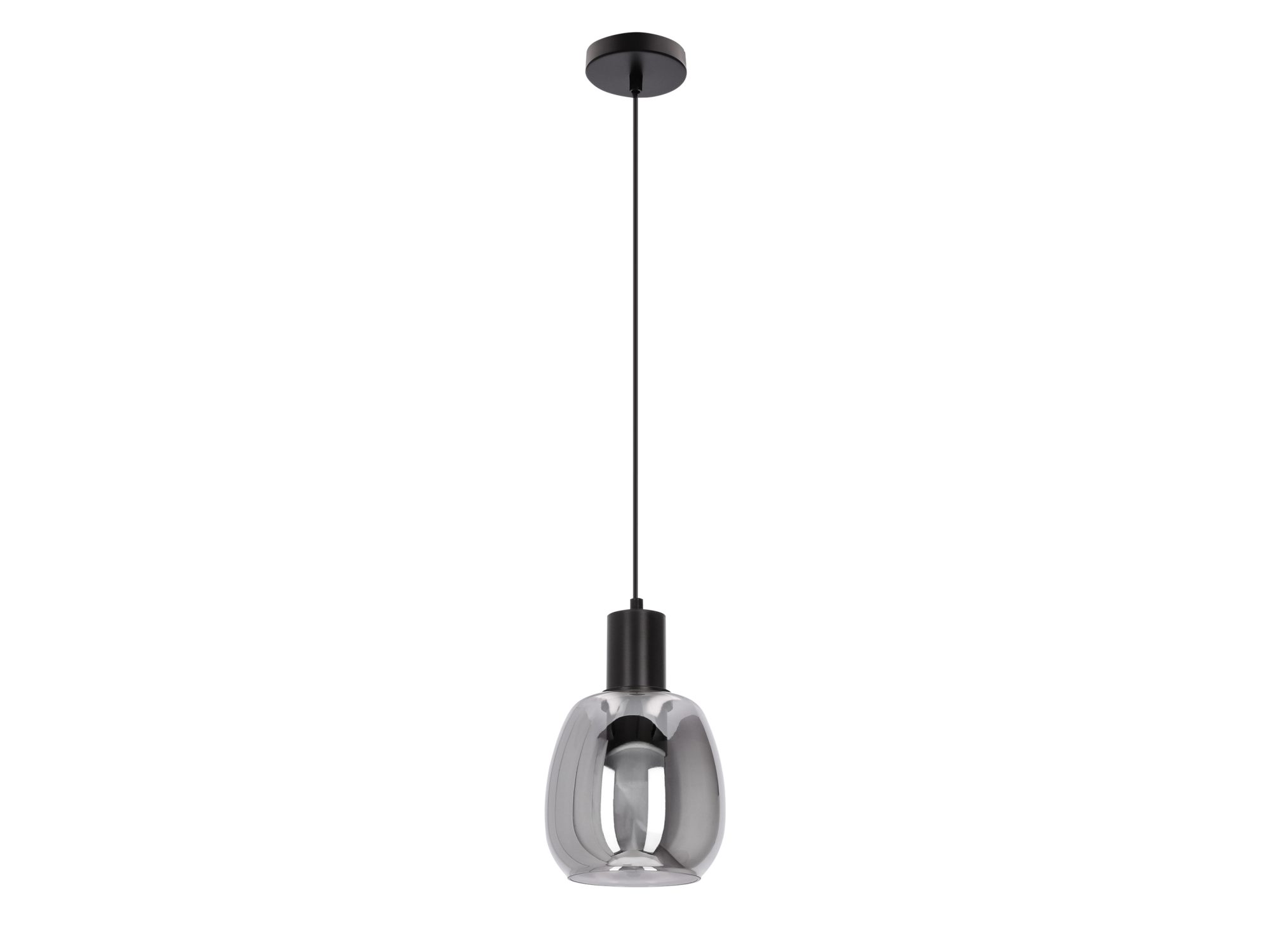 Czarna lampa wisząca Camaso z zaokrąglonym szarym szklanym kloszem