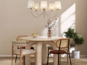 Miniaturka 1 - Lampa wisząca Candi z sześcioma lnianymi abażurami w aranżacji wnętrza
