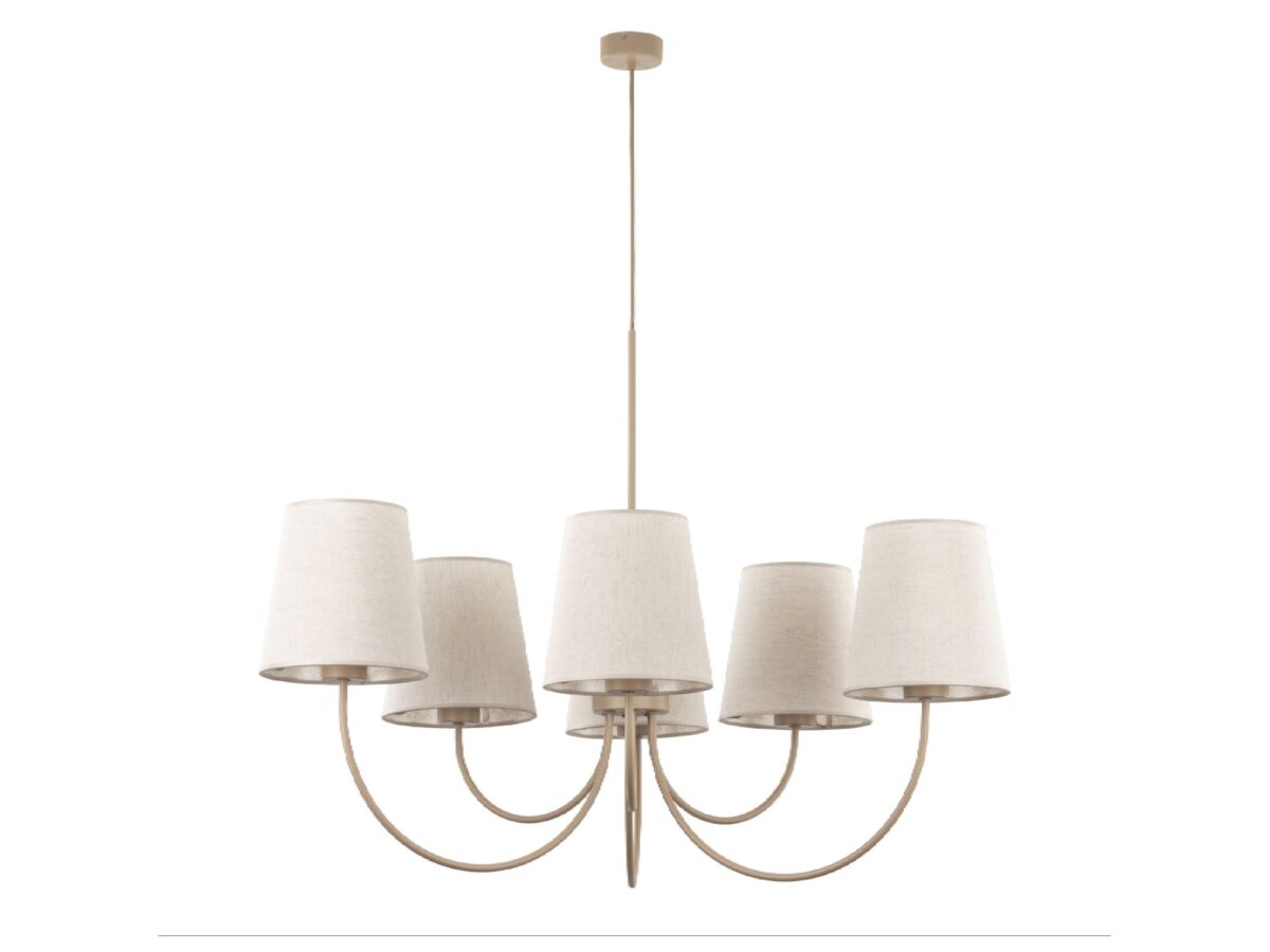 Lampa wisząca Candi 6-punktowa z lnianymi abażurami, piaskowy beż