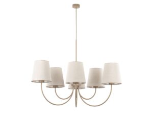 Miniaturka 2 - Lampa wisząca Candi 6-punktowa z beżowymi lnianymi abażurami
