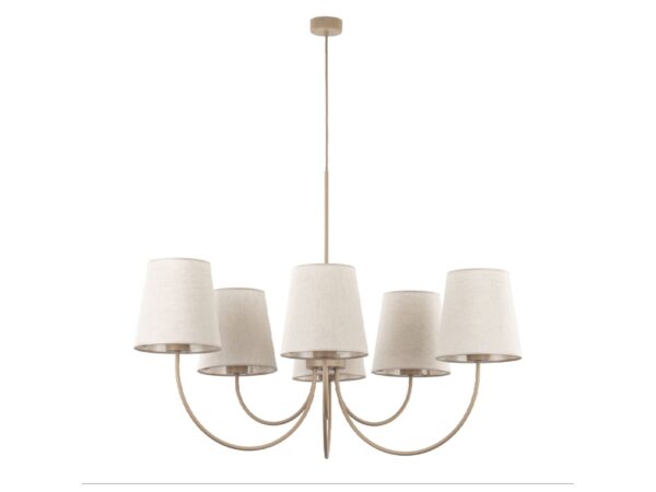 Lampa wisząca Candi 6-punktowa z beżowymi lnianymi abażurami