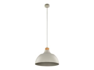 Miniaturka 12 - Beżowa lampa wisząca Cap z metalowym kloszem i drewnianym detalem na białym tle