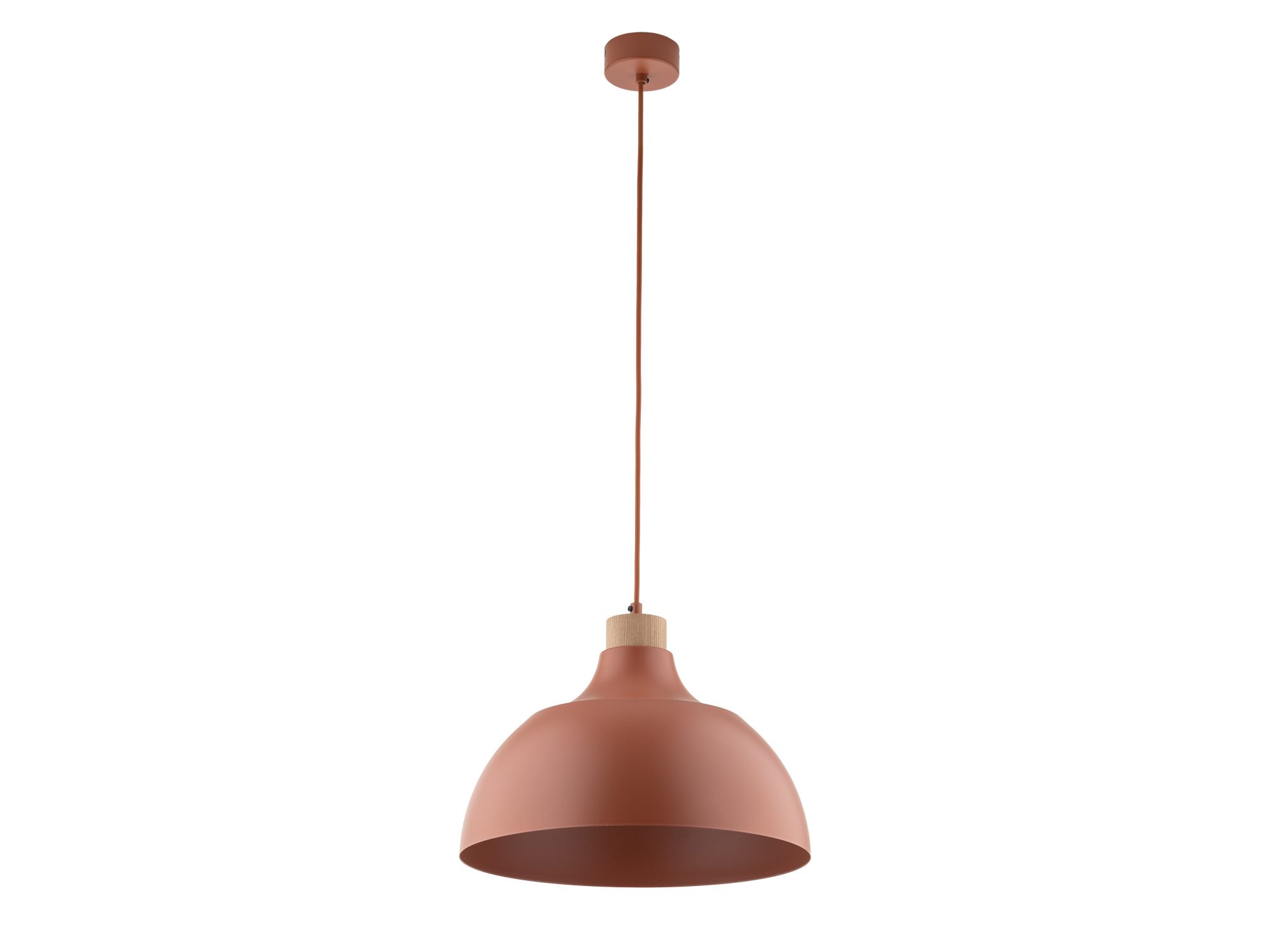 Ceglasta lampa wisząca Cap z pojedynczym metalowym kloszem na białym tle