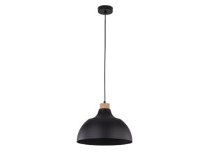 Miniaturka 1 - Czarna lampa wisząca Cap z metalowym kloszem i drewnianym elementem na białym tle