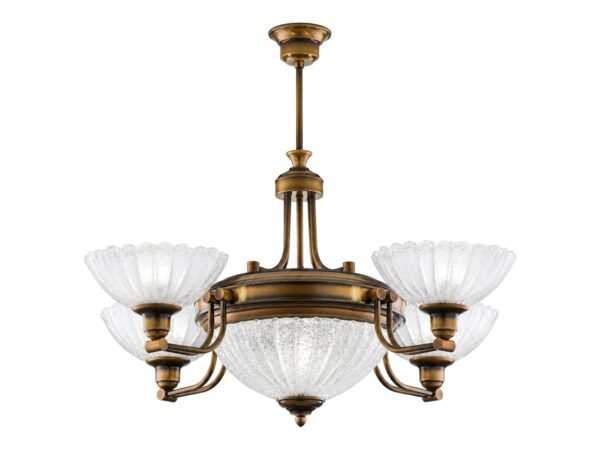 Lampa wisząca Carmen 5-punktowa ze szklanymi kloszami na białym tle