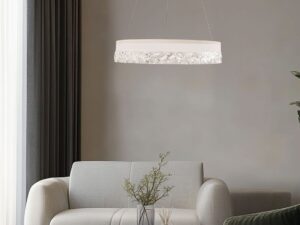 Miniaturka 2 - Biała lampa LED Celatia nad stolikiem w jasnym salonie