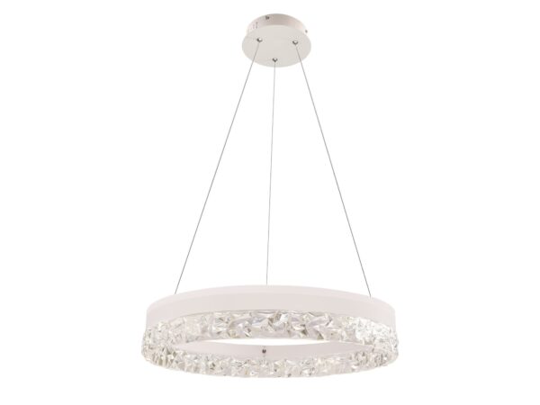 Biała lampa wisząca LED Celatia z dekoracyjnym kryształowym pierścieniem