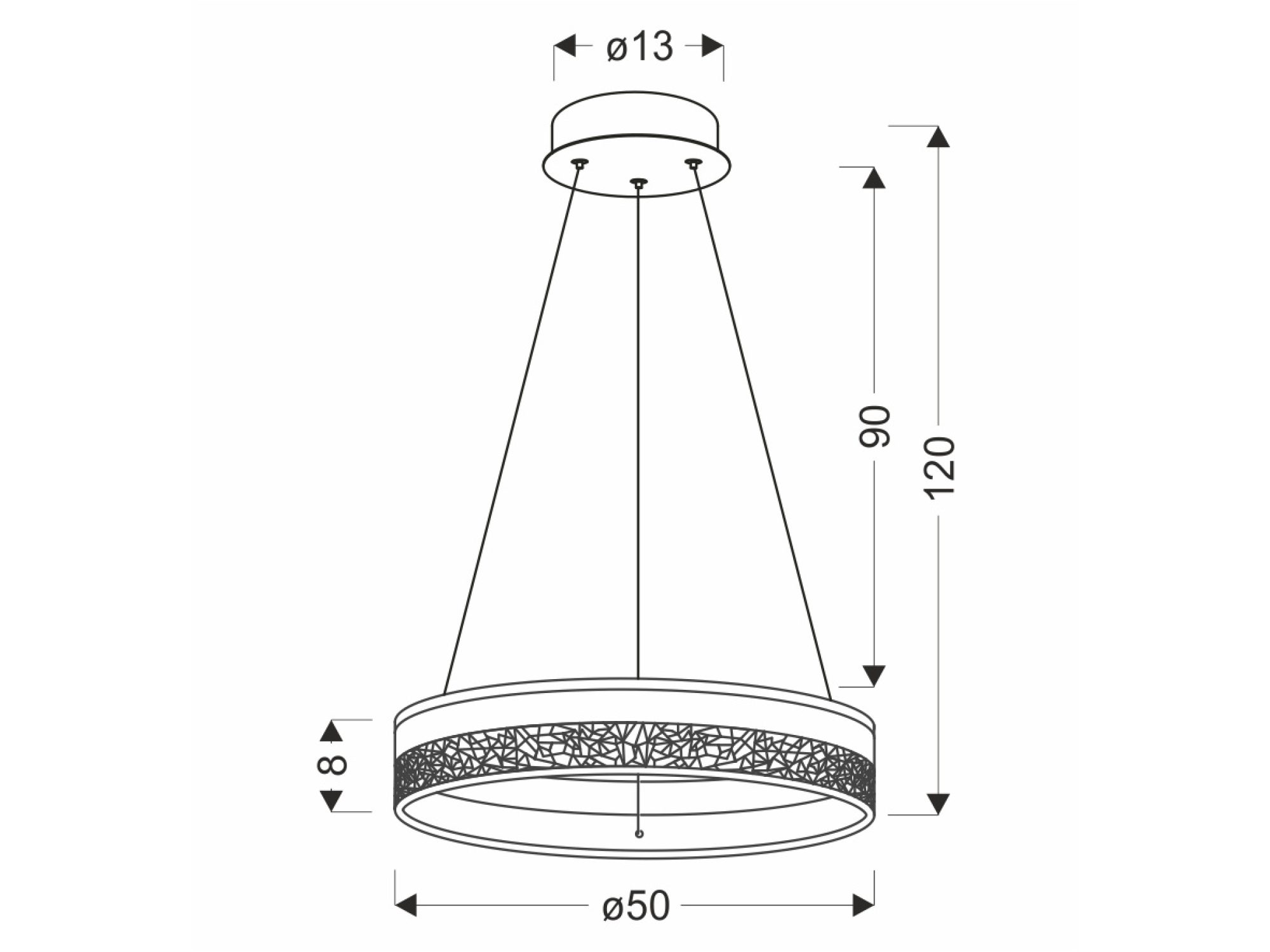 Rysunek wymiarowy lampy Celatia Ø50 cm, wysokość 120 cm