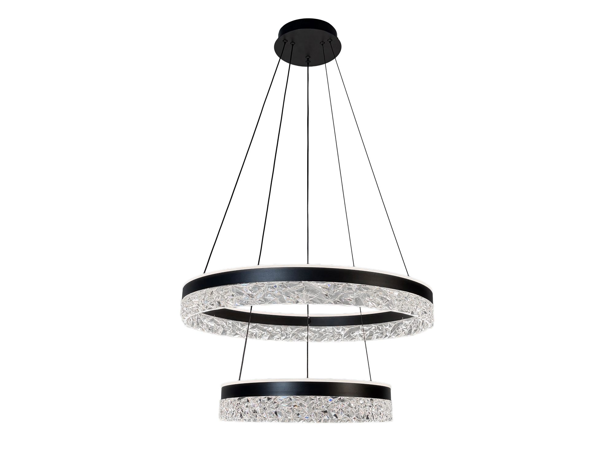 Lampa wisząca LED Celatia czarna z dwoma pierścieniami o kryształowej fakturze