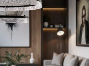 Miniaturka 1 - Detal podświetlonych pierścieni LED lampy wiszącej Celatia we wnętrzu
