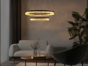 Miniaturka 2 - Lampa wisząca Celatia z dwoma świecącymi pierścieniami nad stolikiem