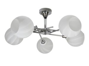 Miniaturka 2 - Pięcioramienna lampa Celavio chrom z pięcioma białymi szklanymi kloszami