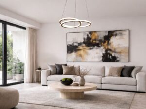 Miniaturka 1 - Lampa wisząca Celeda złota w aranżacji wnętrza