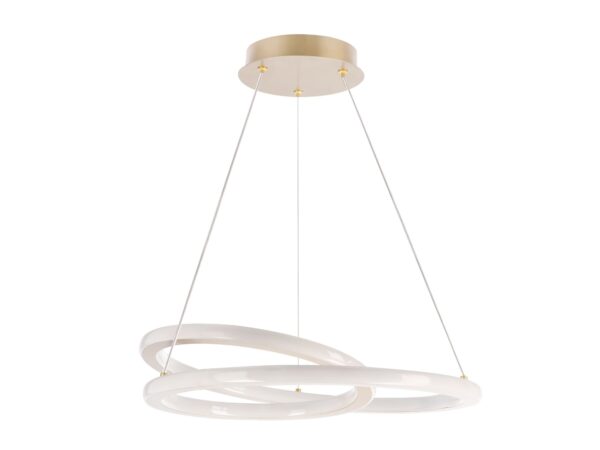 Lampa wisząca Celeda złota z białą osłoną LED na jasnym tle