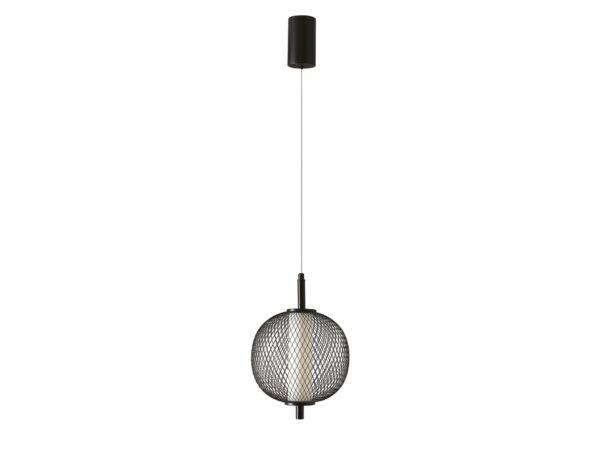 Lampa wisząca Celenia z czarną kulistą metalową siatką i jasnym rdzeniem LED