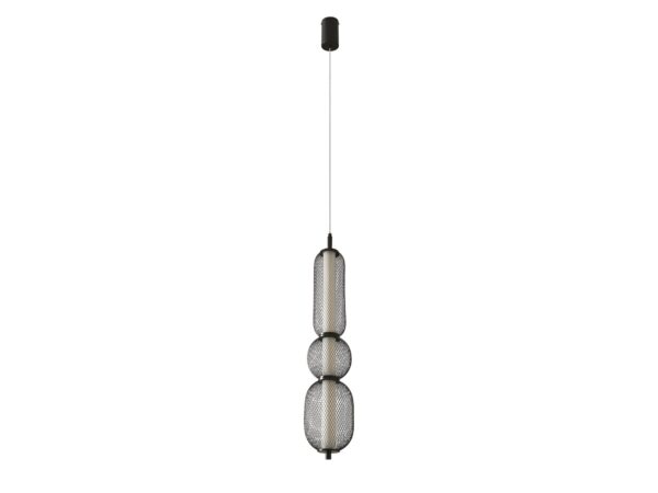 Lampa wisząca Celenia czarna ze smukłą siatkową osłoną i zintegrowanym światłem LED