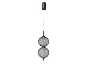 Miniaturka 5 - Lampa wisząca Celenia LED czarna z dwiema ażurowymi kulami na białym tle