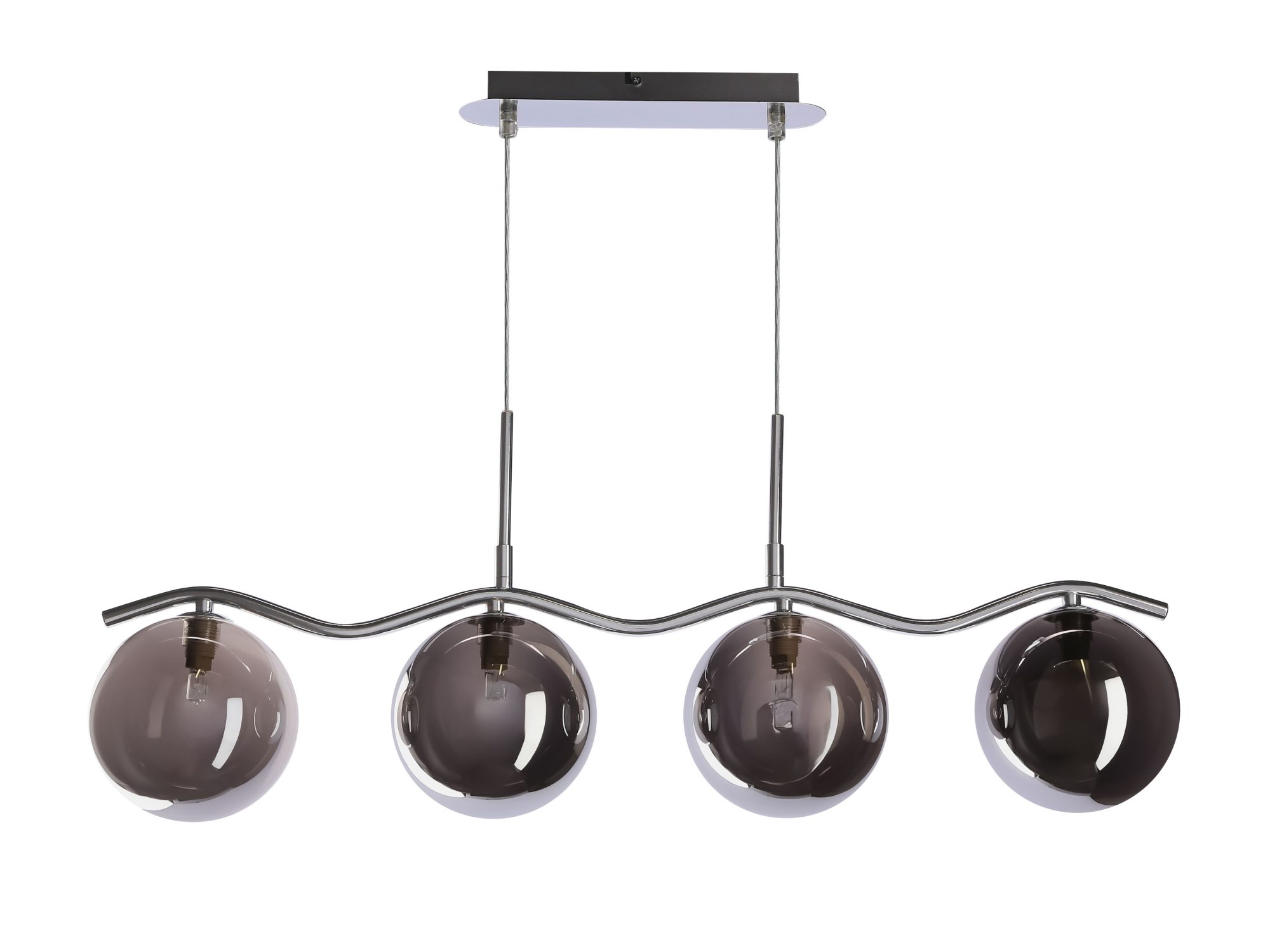 Lampa wisząca Celetino chromowana z czterema grafitowymi szklanymi kulami