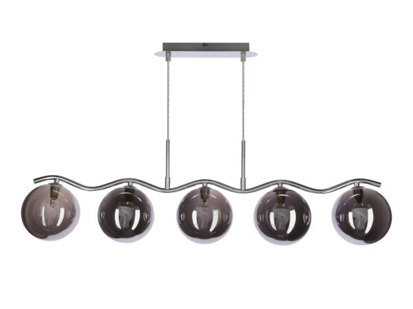 Lampa wisząca Celetino chrom z pięcioma grafitowymi kulistymi kloszami