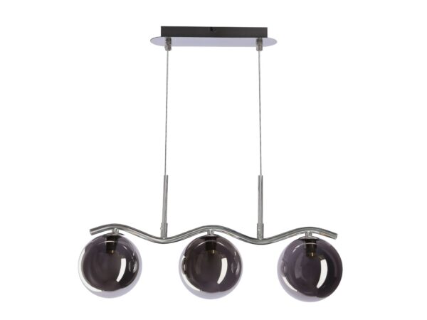 Lampa wisząca Celetino z chromowaną falistą belką i trzema grafitowymi kulami