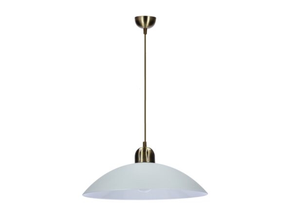 Lampa wisząca Celinira z białym szklanym kloszem i stalowym zawieszeniem w patynie