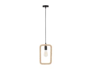 Miniaturka 2 - Lampa wisząca Celodira z czarnym zawieszeniem i prostokątną ramą owiniętą beżową liną