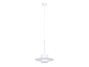 Miniaturka 10 - Lampa wisząca Charlie S w kolorze białym z płaskim metalowym kloszem i rozetą.