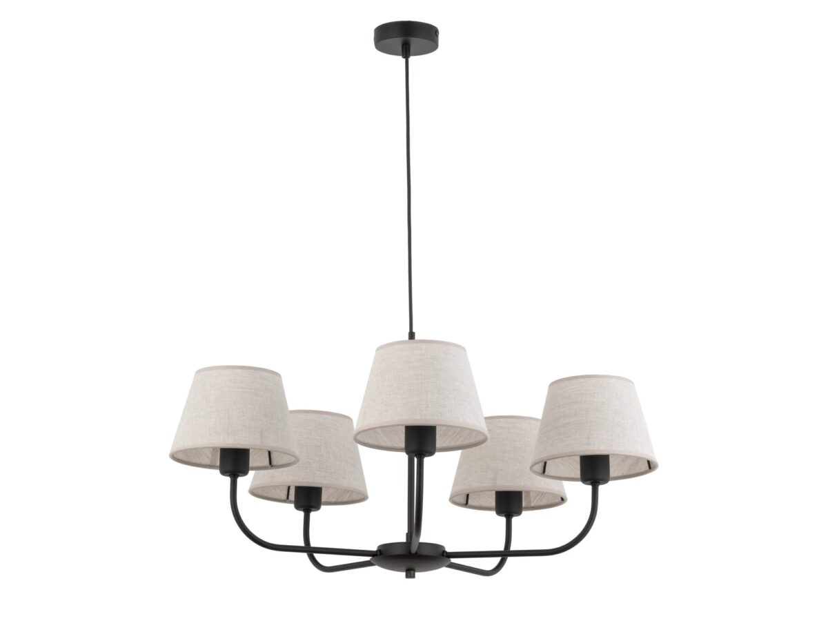 Lampa wisząca Chicago 5-punktowa 68 cm z abażurami w kolorze lnu