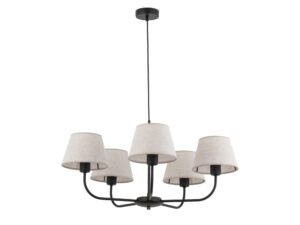 Miniaturka 2 - Lampa wisząca Chicago 5-punktowa z abażurami w kolorze naturalnego lnu na białym tle