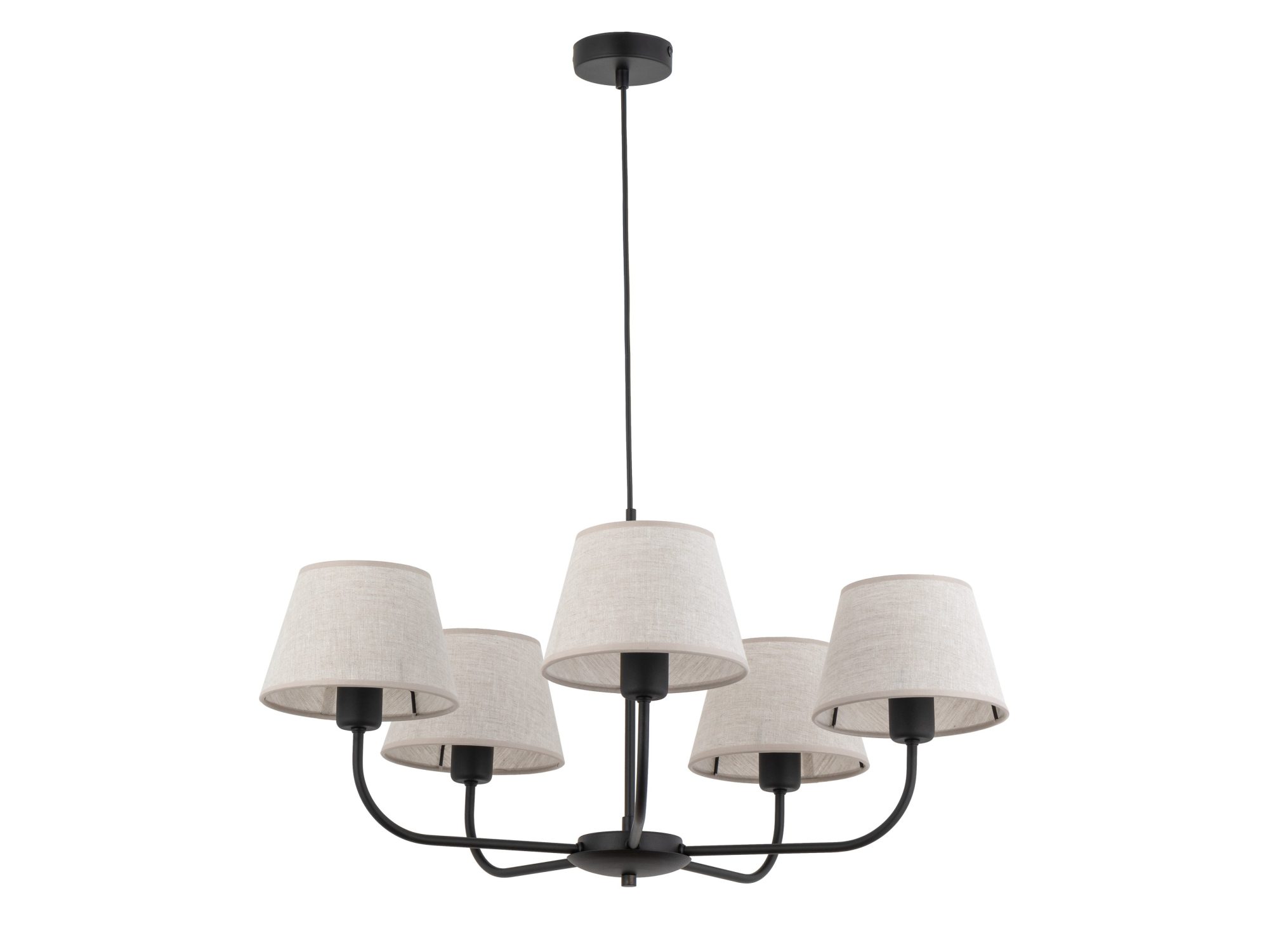 Lampa wisząca Chicago 5-punktowa z abażurami w kolorze naturalnego lnu na białym tle