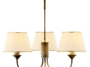Miniaturka 1 - Lampa wisząca Classic z trzema kremowymi abażurami i metalowymi ramionami w kolorze antycznego mosiądzu
