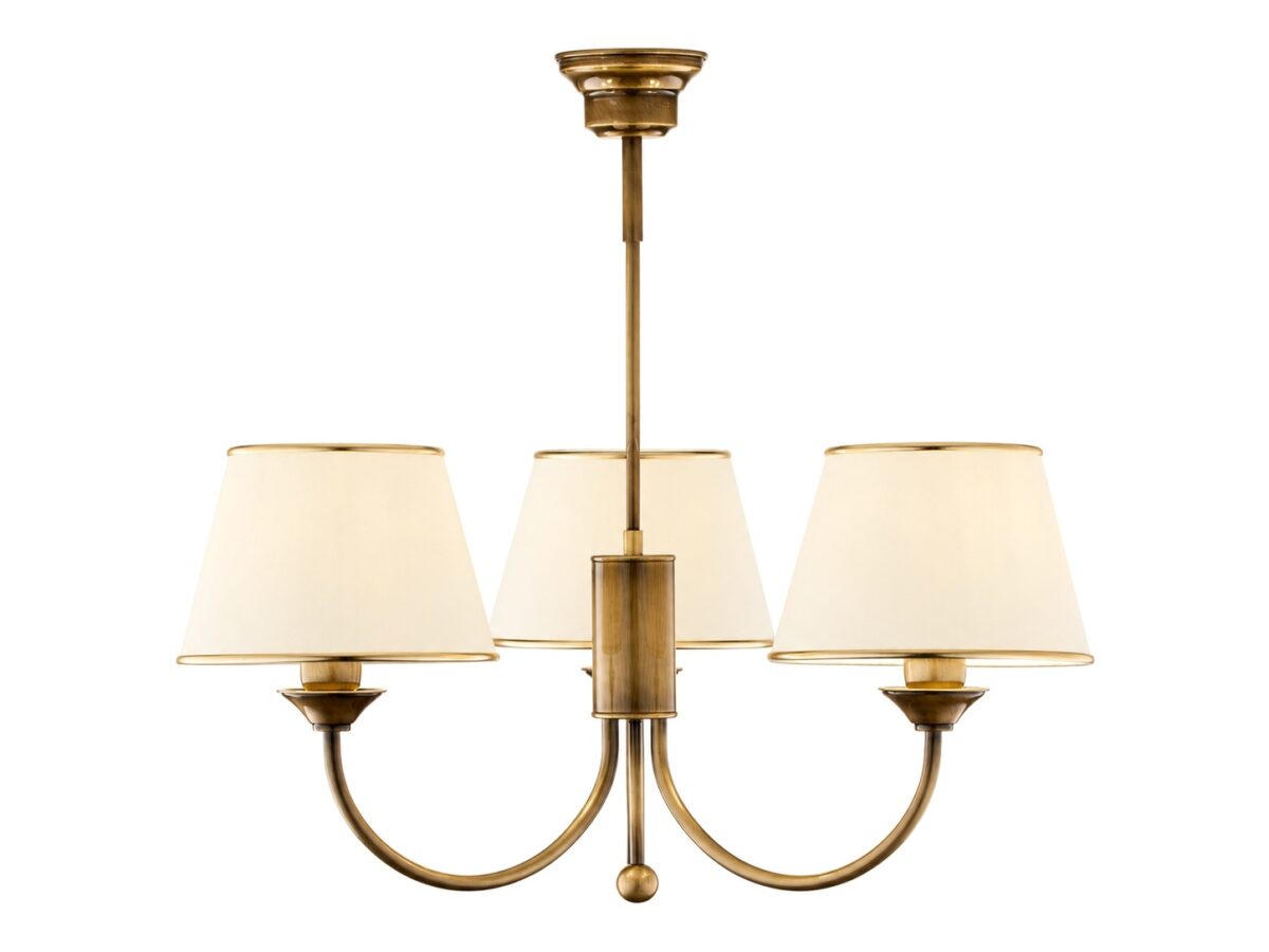 Lampa wisząca Classic 3-punktowa z abażurami, antyczny mosiądz