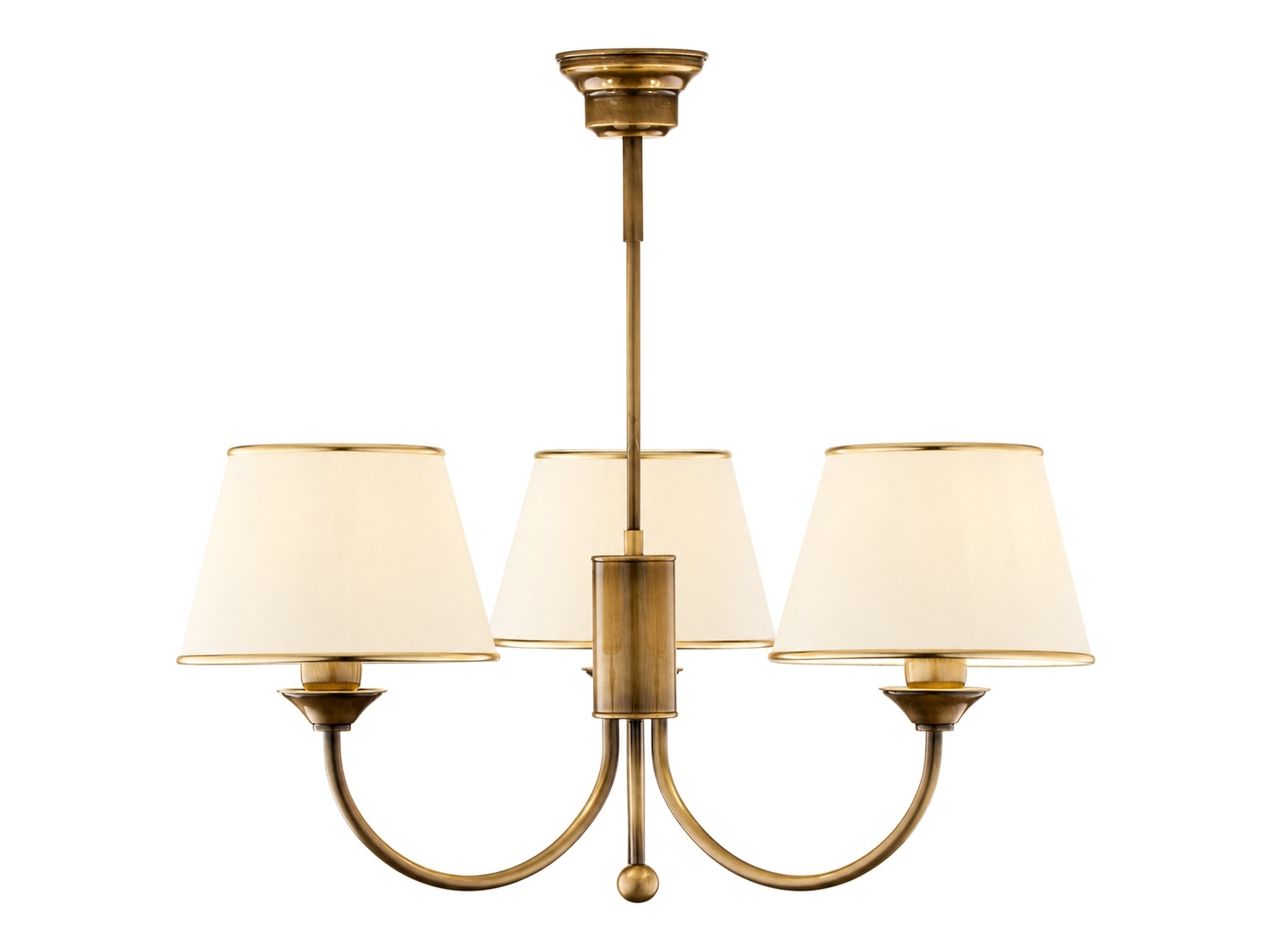 Lampa wisząca Classic 3-punktowa z abażurami, antyczny mosiądz na białym tle