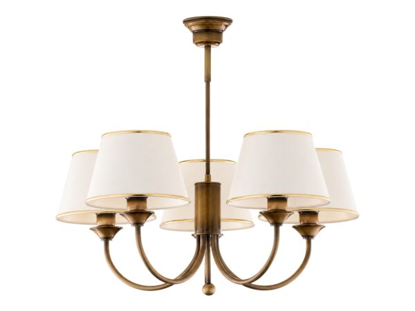 Lampa wisząca Classic 5-punktowa, antyczny mosiądz na białym tle