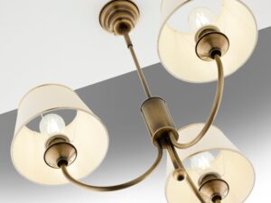 Miniaturka 3 - Lampa wisząca Classic widziana od dołu z trzema abażurami i wygiętymi ramionami