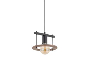 Miniaturka 1 - Lampa wisząca Coffee 1 z czarnym stalowym wspornikiem i brązowym pierścieniem ze sklejki.