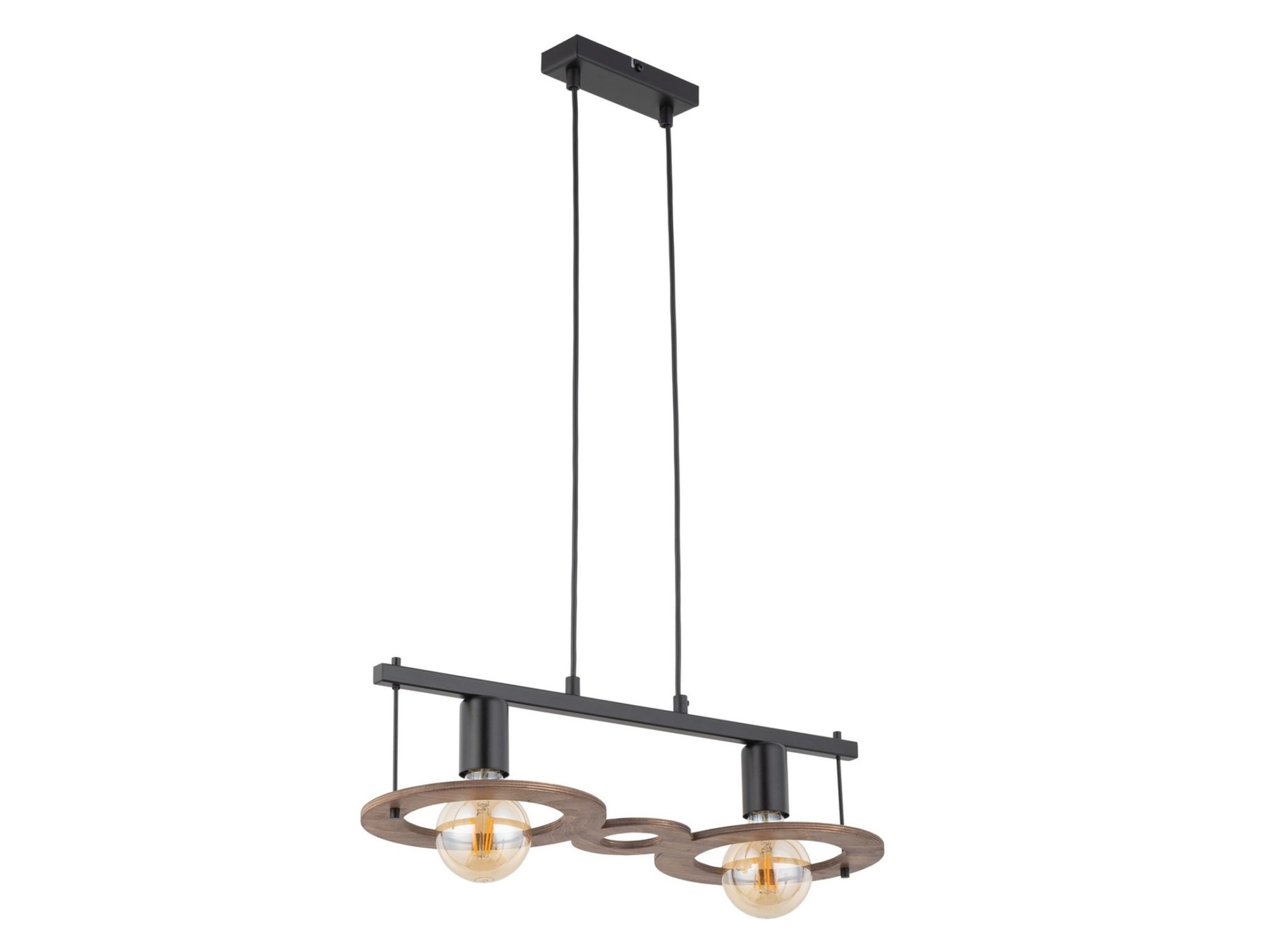 Lampa wisząca Coffee 2-punktowa z czarno-brązową konstrukcją ze stali i sklejki