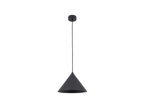Czarna lampa wisząca Cono M ze stożkowym metalowym kloszem na białym tle
