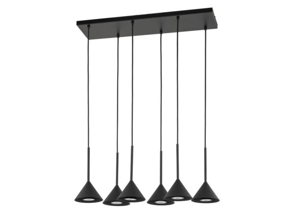 Lampa wisząca Cono Mini 6-punktowa czarna na białym tle