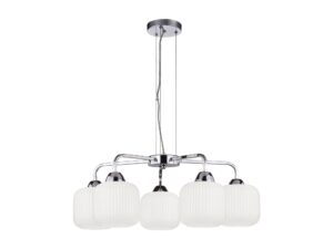 Miniaturka 2 - Lampa wisząca Corama z pięcioma białymi kloszami i chromowaną oprawą