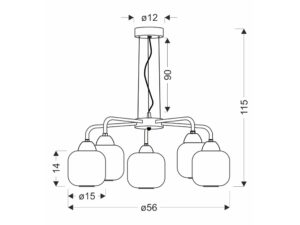 Miniaturka 1 - Lampa wisząca Corama rysunek wymiarowy oprawy pięciopunktowej