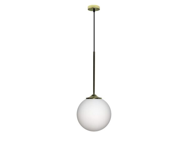 Lampa wisząca Coraveta 20 cm złota z mleczną białą kulą na białym tle
