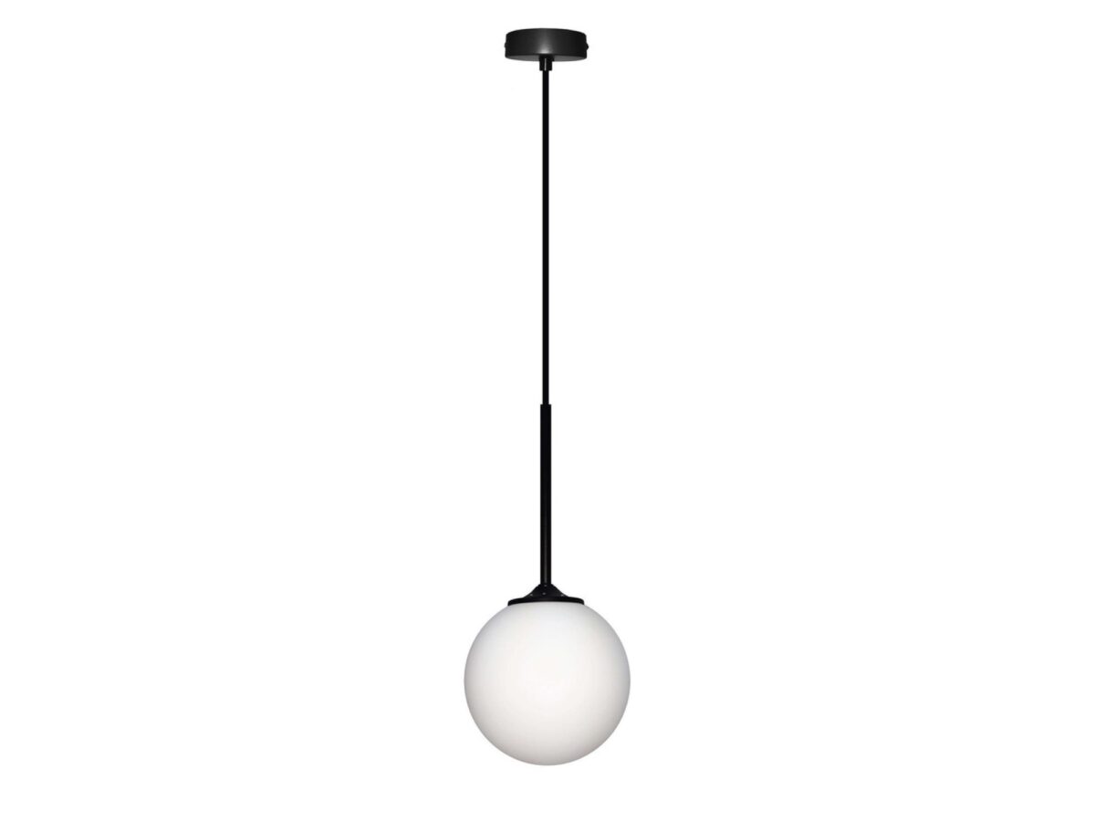 Lampa wisząca Coraveta czarna z białym kulistym kloszem E27