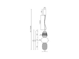 Miniaturka 4 - Rysunek wymiarowy pionowej trzysegmentowej lampy Corenia LED 28 W