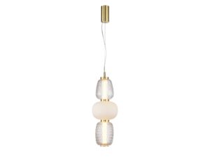 Miniaturka 5 - Złota pionowa lampa Corenia LED 28 W z trzema szklanymi segmentami na białym tle