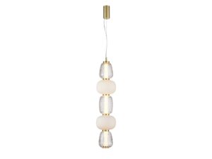 Miniaturka 5 - Złota pionowa lampa Corenia LED 40 W z pięcioma szklanymi segmentami, pełny packshot